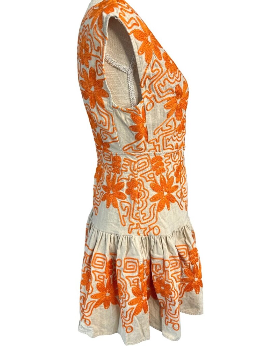 Maje Beige & Orange Embroidered Floral Sleeveless Dress Size 40 - Picture 4 of 9
